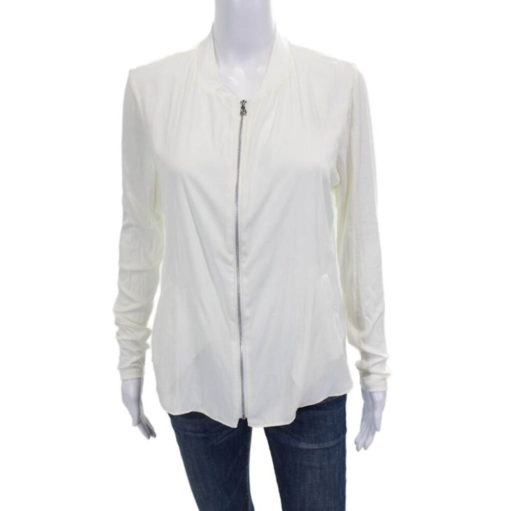 Lola & Sophie Womens Bomber Jacket White Polyester Long Sleeve Size M